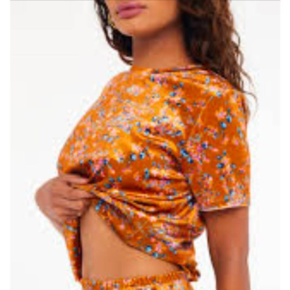 Savage Fenty Patterned Velour Cropped Short Sleeve Top Small S